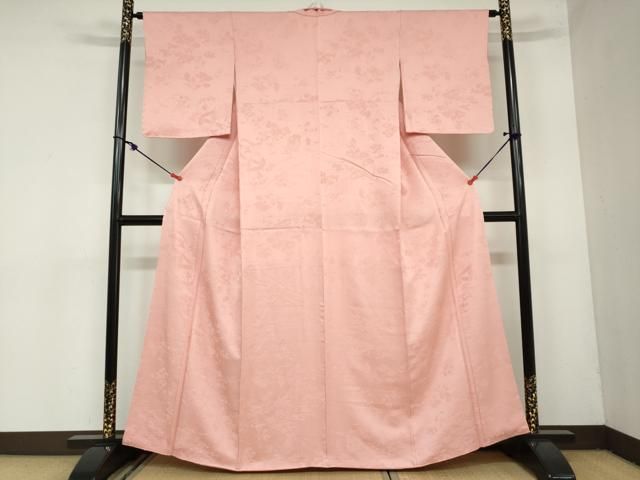 平和屋着物 上質な色無地 平安人物地紋 退紅色 正絹 ud