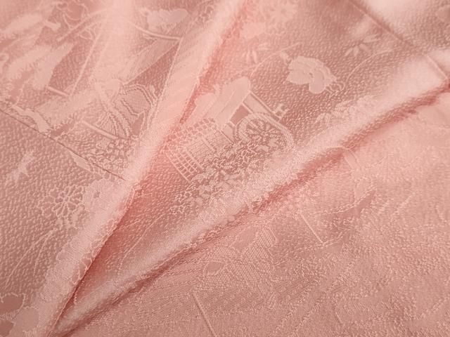 平和屋着物 上質な色無地 平安人物地紋 退紅色 正絹 ud