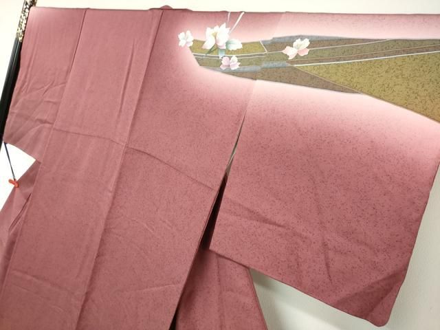 平和屋着物●中嶋まさひろ 蝋彩染作家　訪問着　草花文　暈し染め　金彩　正絹　逸品　DAAZ7054ud 平和屋着物○中嶋まさひろ 蝋彩染作家 訪問着 草花文 暈し染め 金彩