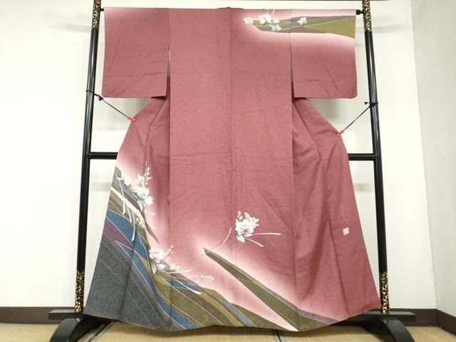 平和屋着物○中嶋まさひろ 蝋彩染作家 訪問着 草花文 暈し染め 金彩