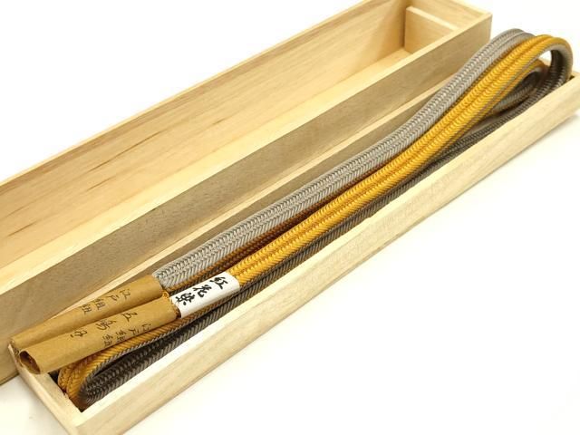 平和屋着物●無形文化財　江戸組紐　五嶋紐　帯締め　紅花染　山吹茶色×海松茶色　正絹　逸品　新品　AABC4347ay 平和屋着物○無形文化財 江戸組紐 五嶋紐 帯締め 紅花染 山吹茶色