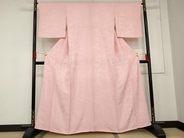 平和屋着物 上質な色無地 草花地紋 撫子色 正絹 cs