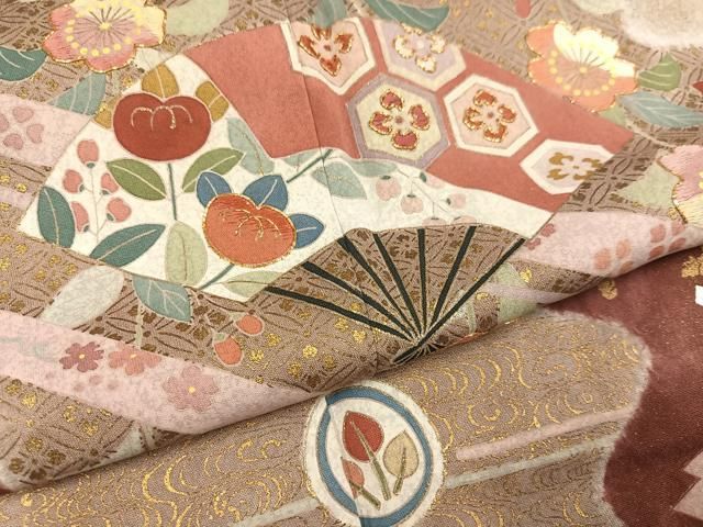 平和屋着物○京友禅の第一人者 松井青々 訪問着 駒刺繍 扇面花文 金彩