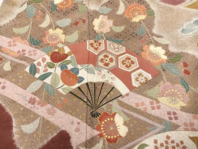 平和屋着物○京友禅の第一人者 松井青々 訪問着 駒刺繍 扇面花文 金彩