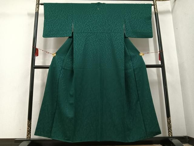 平和屋着物 上質な色無地 銀花仙 輪違い地紋 萌葱色 正絹 ph