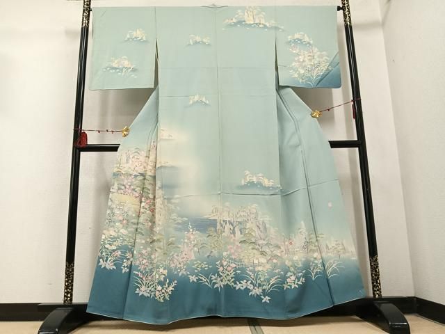 平和屋着物●訪問着　友禅　作家物　風景草花文　暈し染め　正絹　逸品　AABD6007ph 平和屋着物○訪問着 友禅 作家物 風景草花文 暈し染め 正絹 逸品