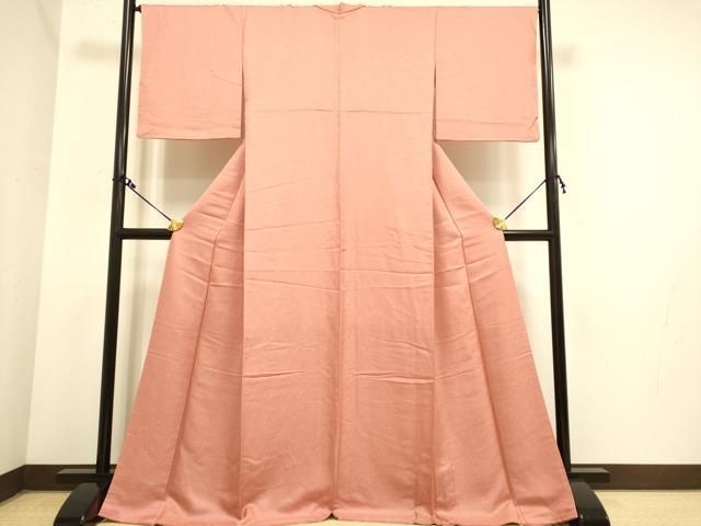 平和屋着物 上質な色無地 草花地紋 甚三紅色 ロング丈 正絹 du