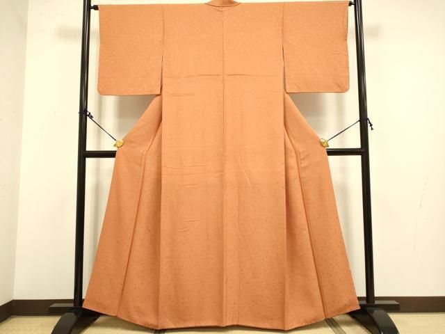 平和屋着物 上質な色無地 箔散らし地紋 柿茶色 正絹 du