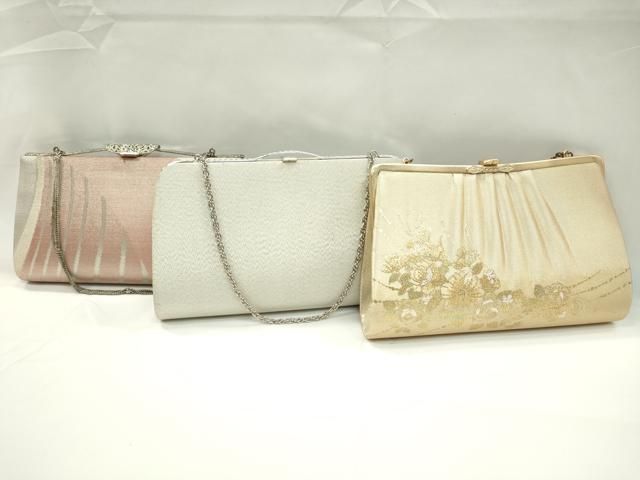 平和屋着物▽和装小物 和装バッグまとめて3点 ハンドバッグ 草花文 金