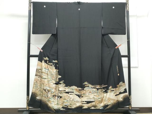 平和屋着物▽豪華黒留袖 螺鈿 古都絵巻 金彩 正絹 逸品 CAAZ8841th