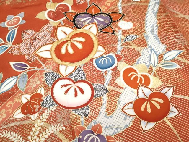 平和屋着物▽豪華振袖 駒刺繍 枝花文 金彩 正絹 逸品 CAAZ8894th