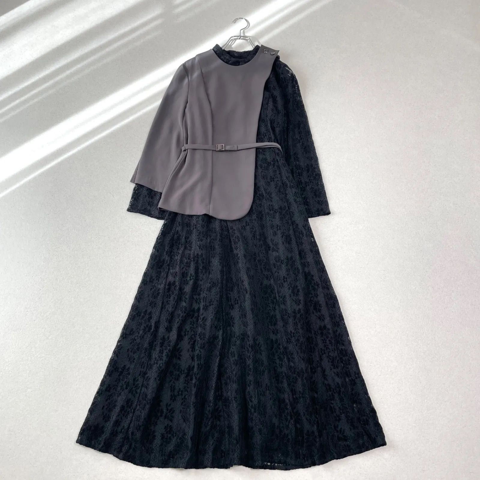 Callarus カラルス ニッセン 起毛レース使い アシメジレデザイン ロング丈 ワンピース ドレス 結婚式 二次会 パーティー お呼ばれ 普段使い