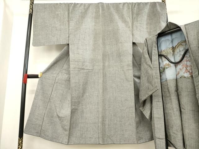 平和屋着物 男性 紬 アンサンブル 色無地 煤色 キングサイズ 正絹 ck