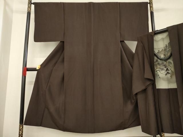 平和屋着物●男性 紬 アンサンブル 色無地 赤墨色 正絹 ck