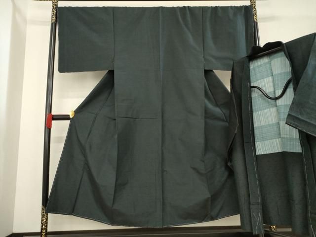 平和屋着物●男性 紬 アンサンブル 色無地 褐返し色 正絹 ck