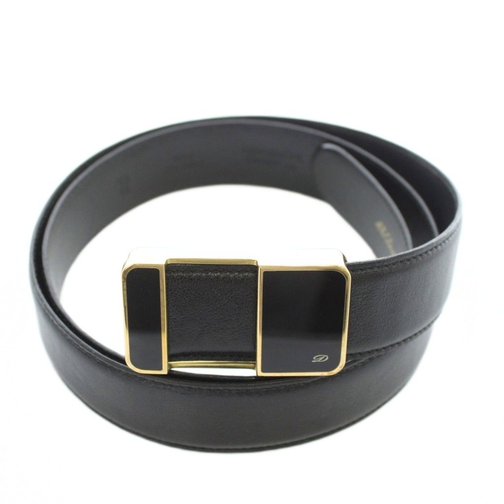 エステーデュポン S.T.DUPONT ベルト バックル レザー ロゴ 115/46 黒
