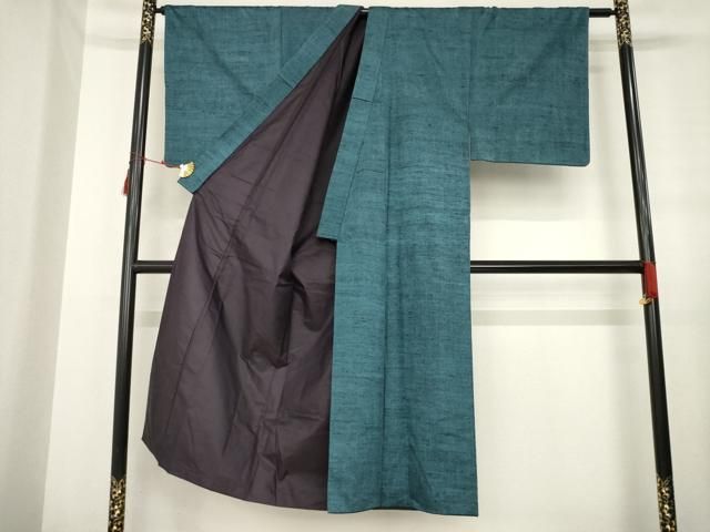 平和屋着物●男性 紬 アンサンブル 色無地 錆鉄納戸色 正絹 ck