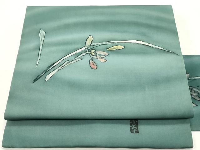 平和屋着物●塩瀬 九寸名古屋帯 作家者 ろうけつ染め 霞草花文 正絹 ob