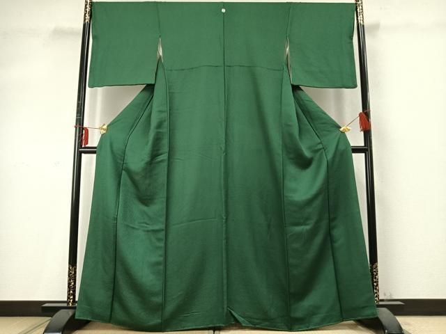 平和屋着物 上質な色無地 千歳緑色 正絹 fy