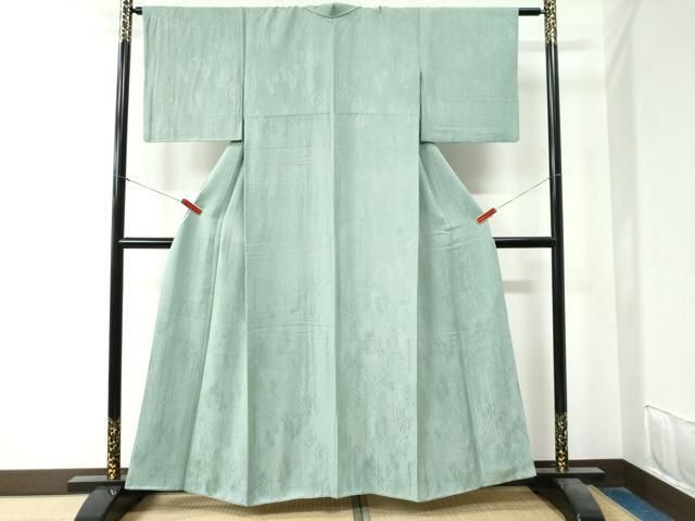平和屋着物 上質な色無地 樹林地紋 薄萌葱色 正絹 yc
