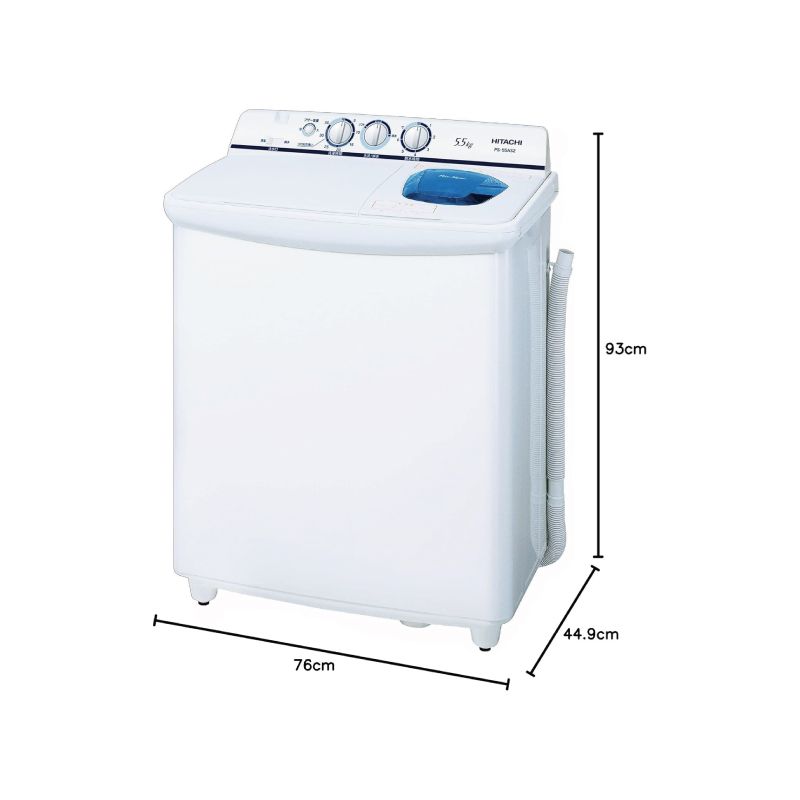 メーカー Hitachi 日立 2槽式洗濯機 PS 55 AS 2 5 kg ステンレス脱水槽 抗菌パルセーター搭載 ホワイト