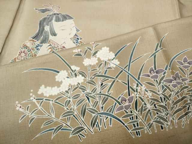 平和屋着物○白山紬 玉繭白山 蔦草文 証紙付き 正絹 逸品 AABD0892ck