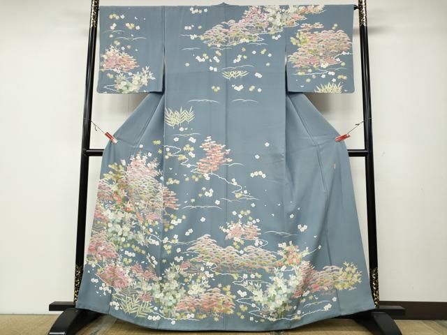 平和屋着物●本加賀友禅作家　東藤岳　訪問着　風景草花文　正絹　逸品　CABA8054ut 平和屋着物○本加賀友禅作家 東藤岳 訪問着 風景草花文 正絹 逸品