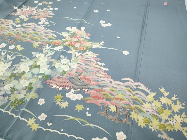 平和屋着物○本加賀友禅作家 東藤岳 訪問着 風景草花文 正絹 逸品