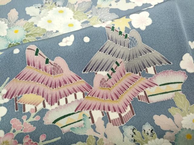 平和屋着物●本加賀友禅作家　東藤岳　訪問着　風景草花文　正絹　逸品　CABA8054ut 平和屋着物○本加賀友禅作家 東藤岳 訪問着 風景草花文 正絹 逸品