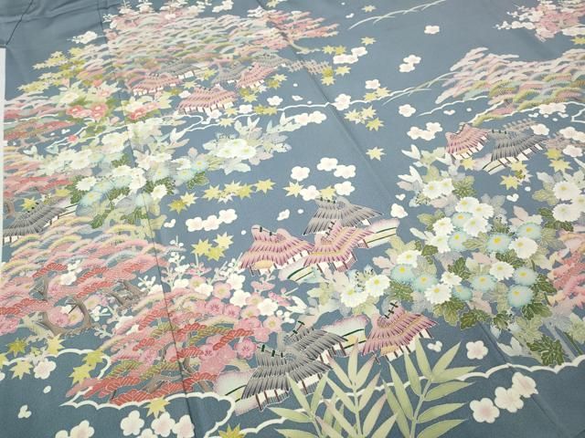 平和屋着物○本加賀友禅作家 東藤岳 訪問着 風景草花文 正絹 逸品