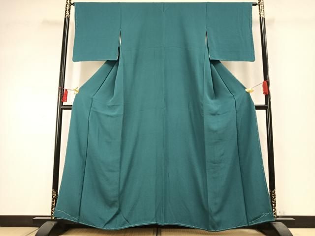 平和屋着物 上質な色無地 青碧色 正絹 fy