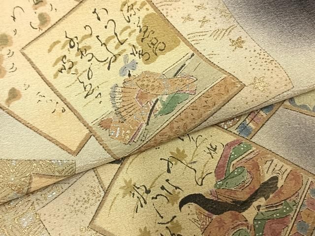 平和屋着物●加納義己　訪問着　百人一首　暈し染め　黒地　金銀彩　正絹　逸品　AABD0512fy 平和屋着物○加納義己 訪問着 百人一首 暈し染め 黒地 金銀彩 正絹