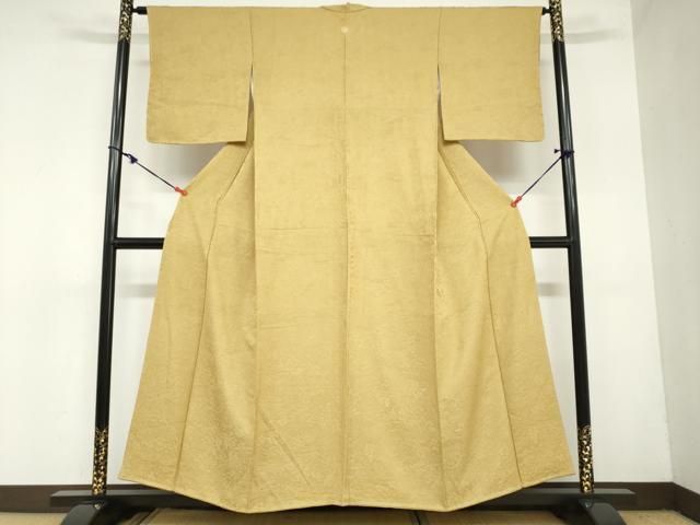 平和屋着物 上質な色無地 風景草花地紋 黄橡色 さが美扱い 正絹 ud