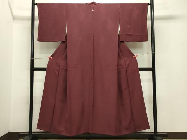 平和屋着物 上質な色無地 花唐草地紋 葡萄茶色 正絹 gh