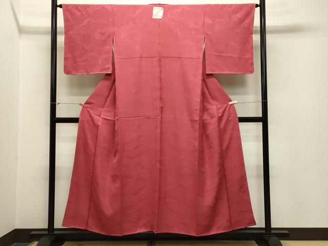 平和屋着物 上質な色無地 群鶴地紋 臙脂色 正絹 gh