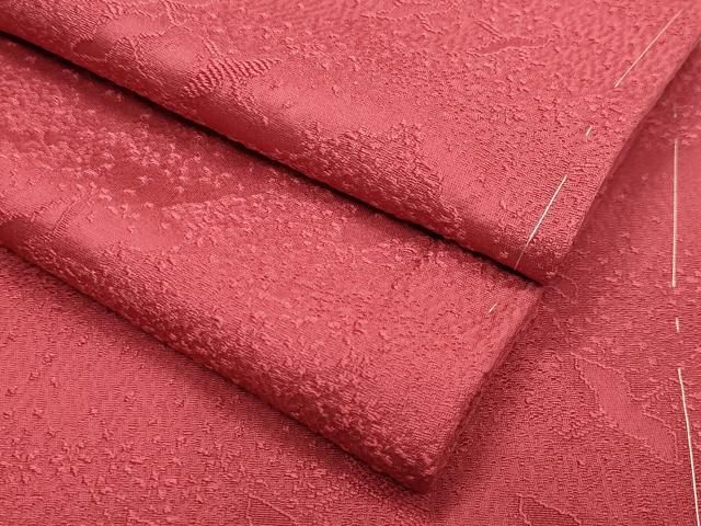 平和屋着物 上質な色無地 群鶴地紋 臙脂色 正絹 gh