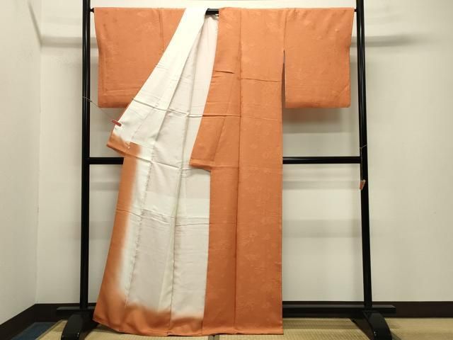 平和屋着物○上質な色無地 色紙重ね吉祥地紋 黄茶色 鈴乃屋扱い 正絹