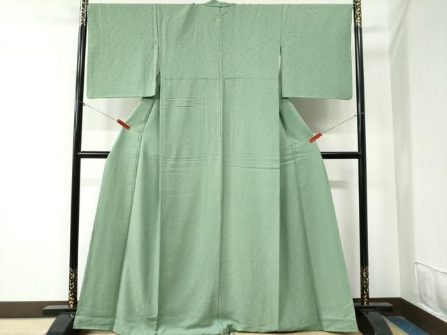 平和屋着物 上質な色無地 花唐草地紋 柳染色 正絹 yc