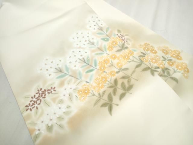 平和屋着物 塩瀬 九寸名古屋帯 手描き 枝花文 金彩 正絹 hy