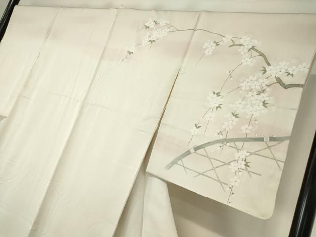 平和屋着物●谷崎潤一郎の世界　訪問着　名所風景花文　枝垂れ桜　手描き　暈し染め　金彩　正絹　逸品　DAAY9631az 平和屋着物○谷崎潤一郎の世界 訪問着 名所風景花文 枝垂れ桜 手描き