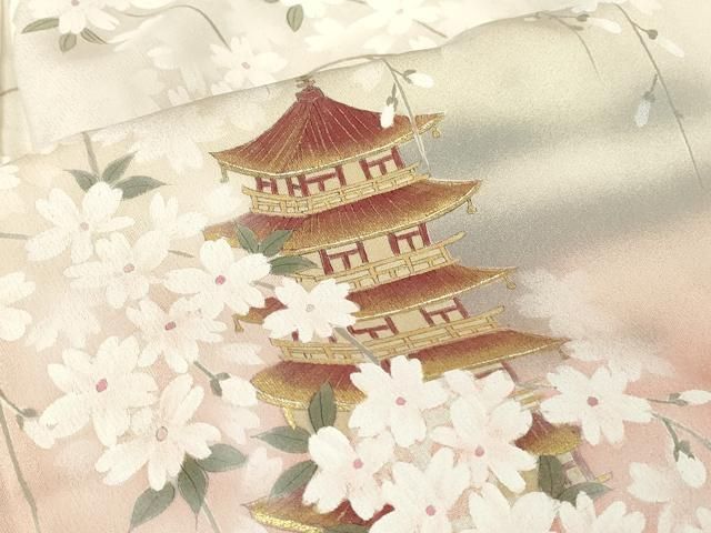 平和屋着物○谷崎潤一郎の世界 訪問着 名所風景花文 枝垂れ桜 手描き