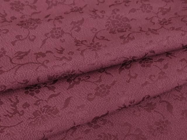 平和屋着物●上質な色無地 牡丹唐草地紋 暗紅色 正絹 az