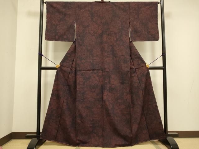 平和屋着物 結城紬 草花文 正絹 du