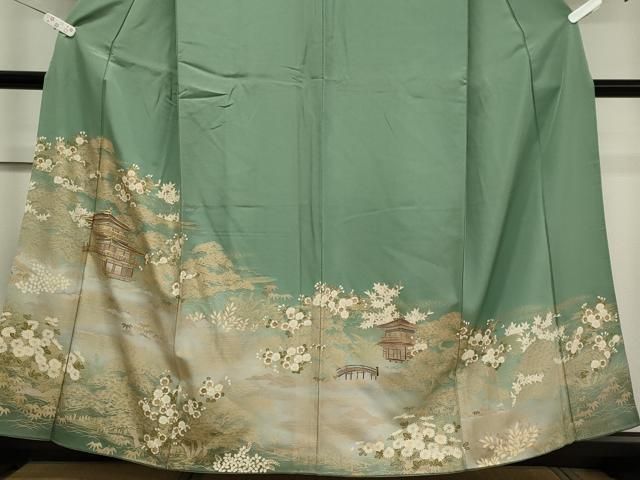 平和屋着物□訪問着 駒刺繍 風景草花文 暈し染め 金彩 正絹 逸品