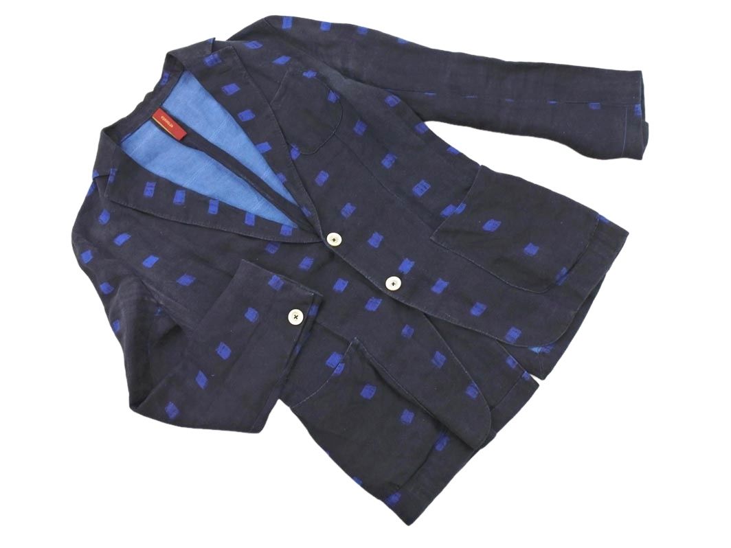 ernesto エルネスト リネン混 総柄 テーラード ジャケット size46/紺