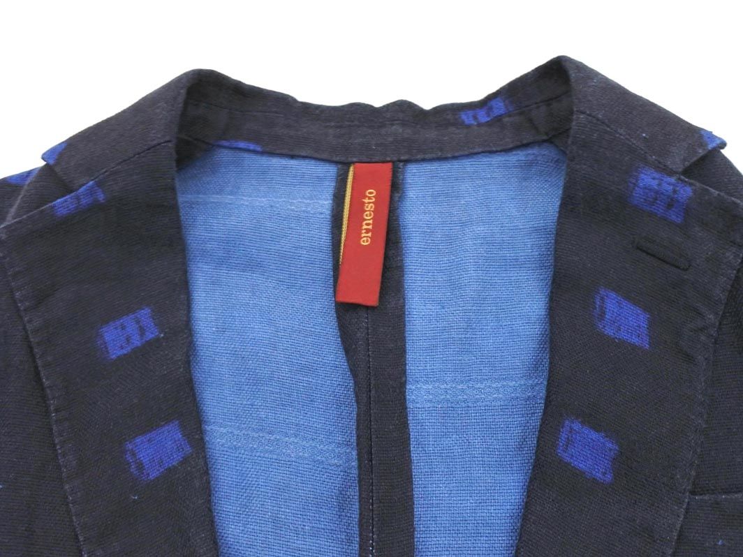 ernesto エルネスト リネン混 総柄 テーラード ジャケット size46/紺