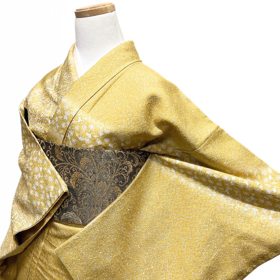 川村久太郎 付け下げ 作家もの 雪の結晶 銀杏 松葉 花 着物 115b d ms