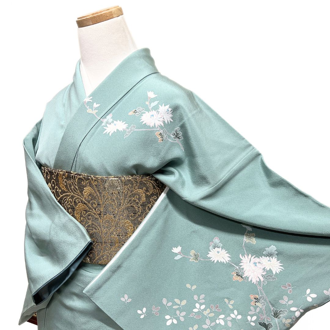 訪問着 京加賀友禅 菊花 萩 楓 ライトグリーン 着物 115b d ms - メルカリ