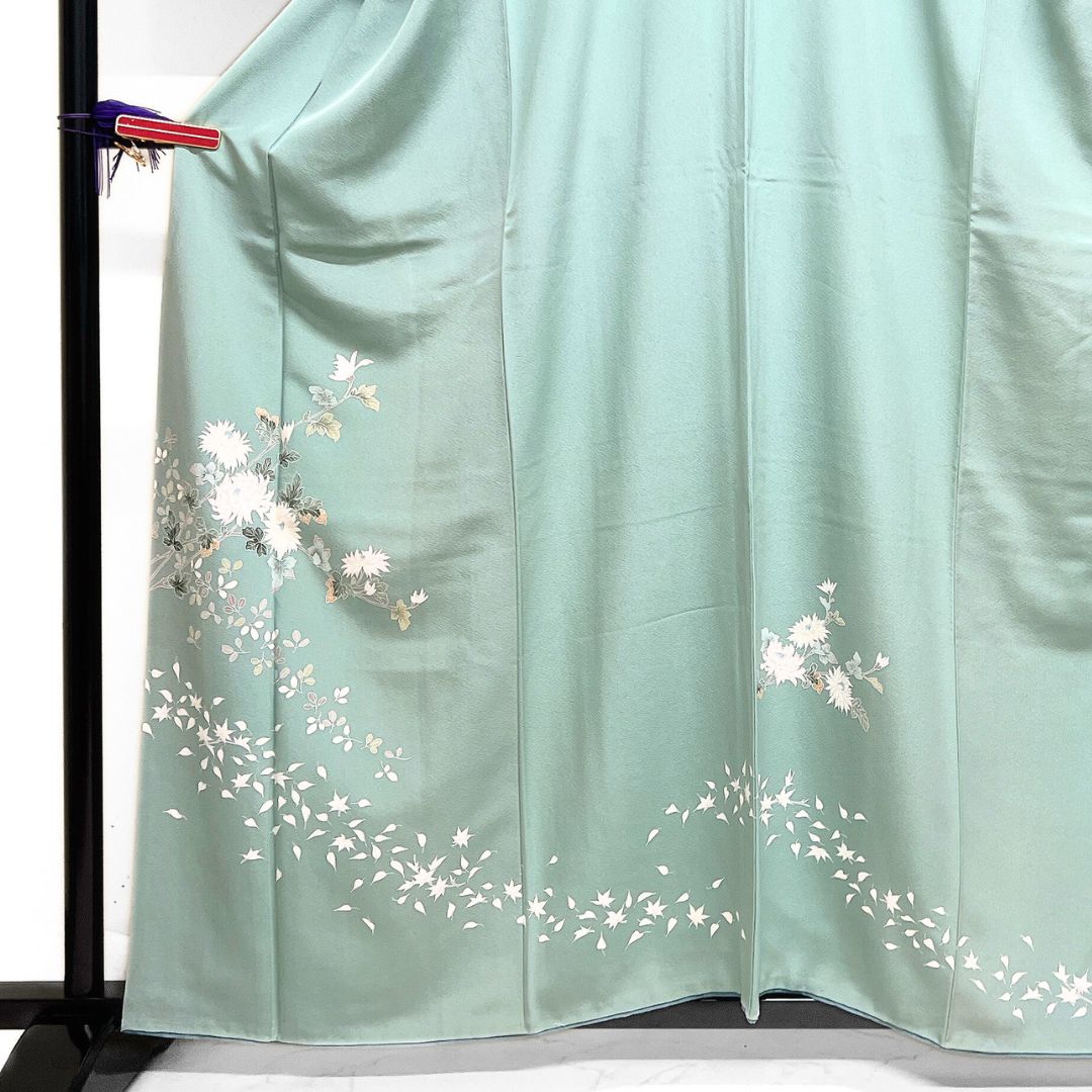 訪問着 京加賀友禅 菊花 萩 楓 ライトグリーン 着物 115b d ms - メルカリ