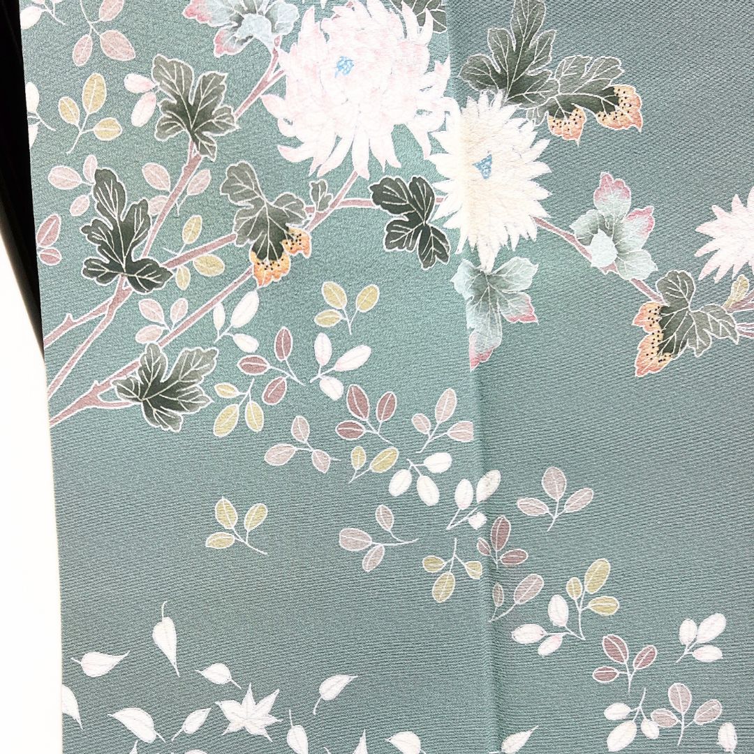 訪問着 京加賀友禅 菊花 萩 楓 ライトグリーン 着物 115b d ms - メルカリ